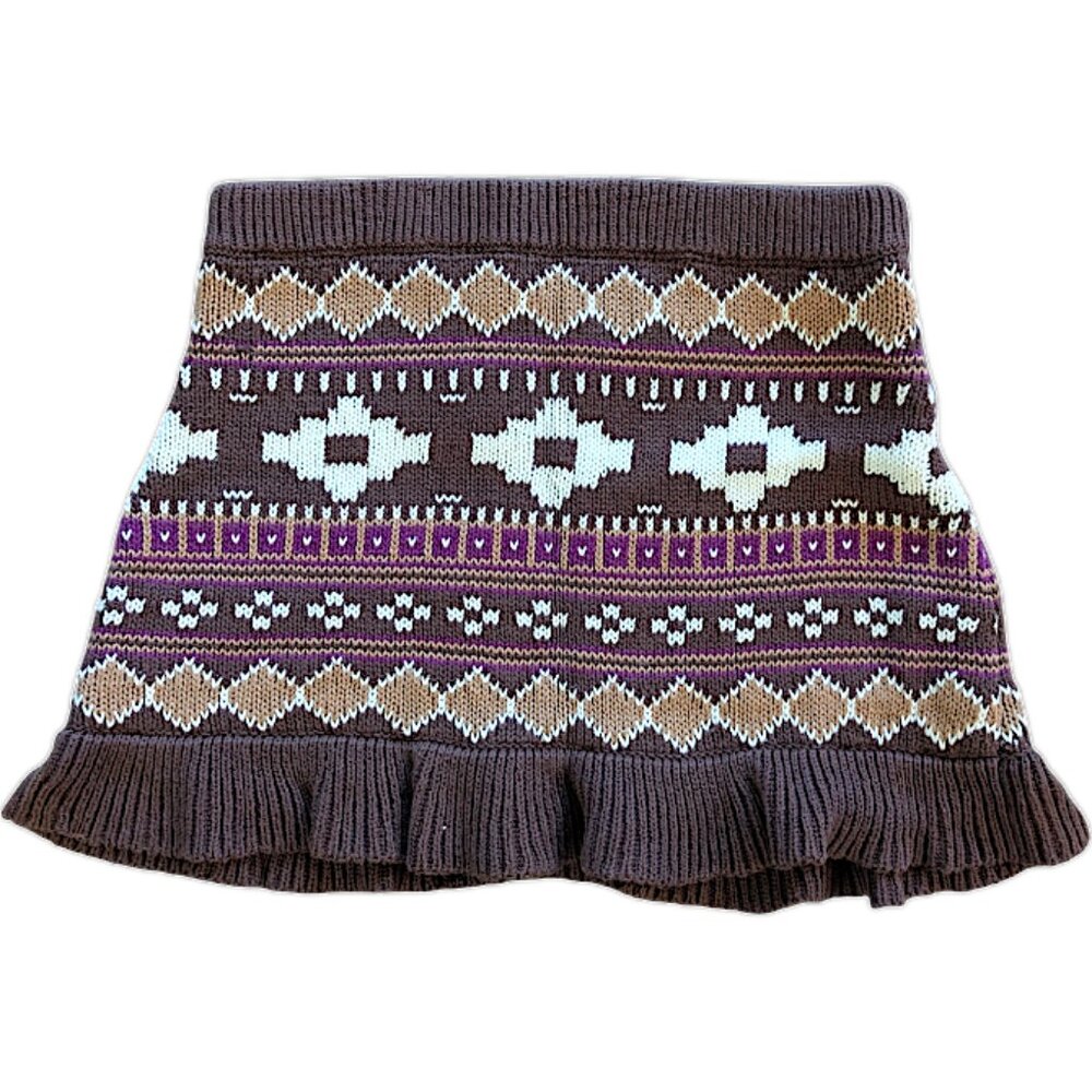 Joe Fresh Mini Skirt Knit Pull On Stretch Geometric Print Brown Girls Size 8